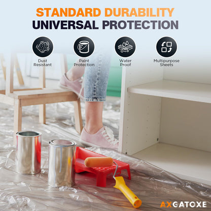 12 x 9 Ft Plastic Drop Cloths (6-Pack) - Disposable Painter's Sheeting & Tarps for Painting, Waterproof Furniture/Couch/Floor Protection