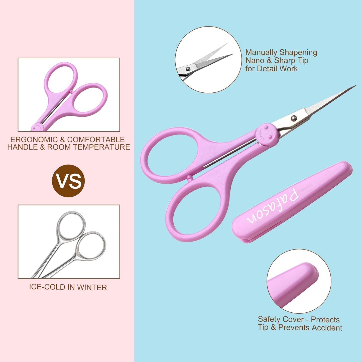 PAFASON 4" Stainless Steel Detail Craft Scissors Set with Straight Precise Tips & Safety Cap & TSA Complied Ideal for Scrapbooking, Paper Yarn Thread Fabric Cutting Sewing Quilting Embroidery Knitting