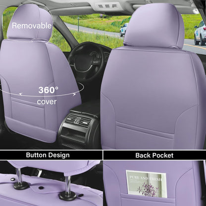 Coverado Car Seat Covers Full Set, Seat Covers for Cars, Car Seat Covers Front Seats and Back Car Seat Protector Waterproof, Leather Car Seat Cushion Universal Fit for Most Cars Purple