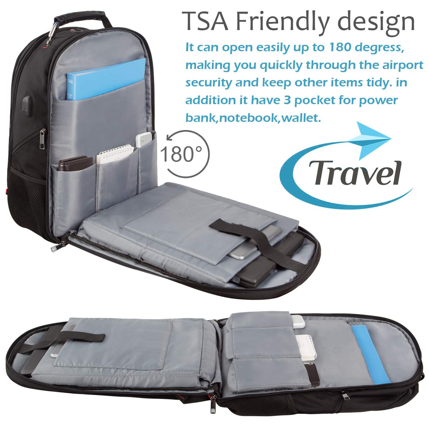 Jiefeike Travel Laptop Backpack,Extra Large Capacity TSA Friendly Anti Theft Backpacks with USB Charging Port,Water-Resistant Men Business College Computer Bookbag Fits 17 Inch Laptop&Notebook