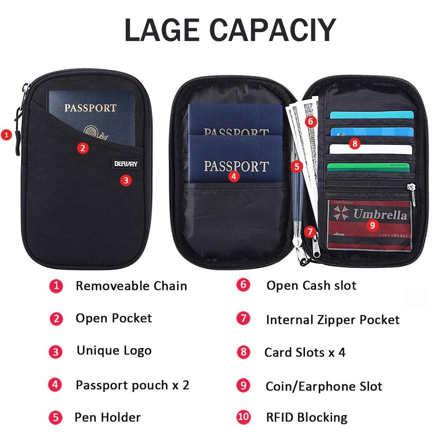 Passport Holder for Travel, Rfid Blocking Passport Wallet Travel Wallet Waterproof Case for Cards Passport Case, Travel Document Organizer Credit Cards Case Rfid Passport Holder for Travel