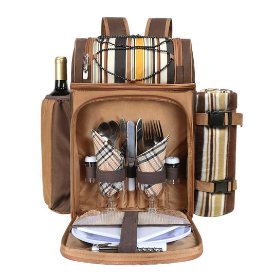 Hap Tim Picnic Basket Backpack for 2 Person with 2 Insulated Cooler Compartment, Wine Holder, Fleece Blanket, Cutlery Set, Wedding Gifts for Couples, Bridal Shower Gifts, Engagement Gifts