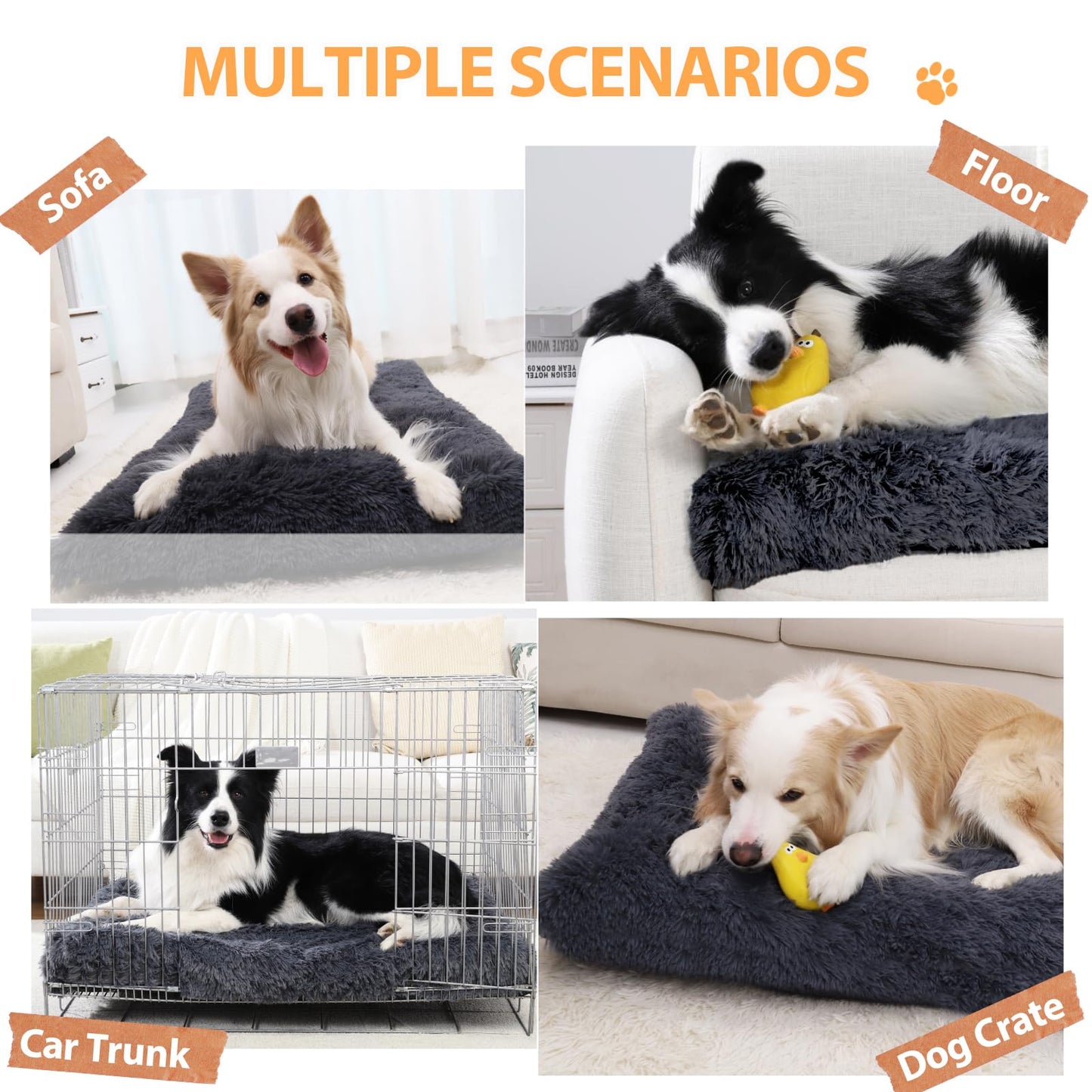 Orthopedic Dog Beds Medium/Large Sized Washable Removable Cover, Plush Dog Bed Waterproof Lining NonSkid Bottom, Crate Foam Pillow Mattress Fluffy Anti Anxiety Pet Pad 35x23 Inch, Dark Grey