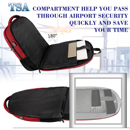 MATEIN 17 Inch Laptop Backpack for Women, Extra Large TSA Friendly Backpack with USB Charging Port, Anti Theft Carry On Flight Approved Business Work Travel College Computer Backpack Bag,Red