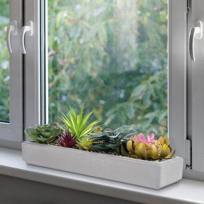 MyGift 15 Inch Mixed Color Assorted Artificial Succulent Plant Arrangement in Modern Gray Clay Planter Tray