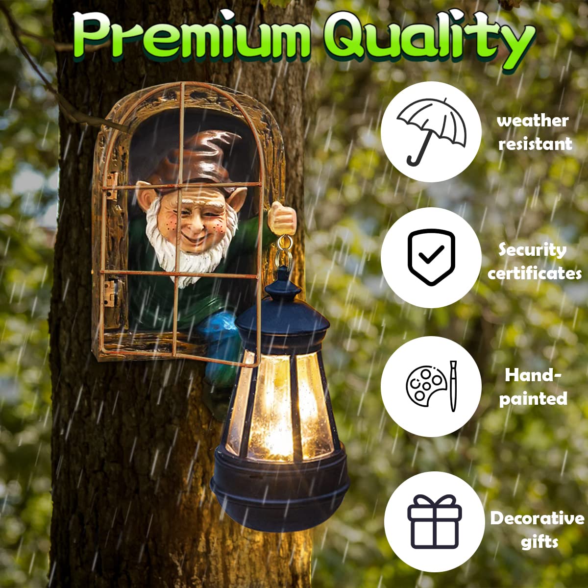 REYISO Whimsical Fairy Garden Gnomes with Solar Lights-10 Elf Out The Door Tree Hugger Garden Statues-Outdoor&Yard Decor-Tree Face Sculpture,Ideal Gnomes Gifts - Yard Art for Patio,Fence,Wall