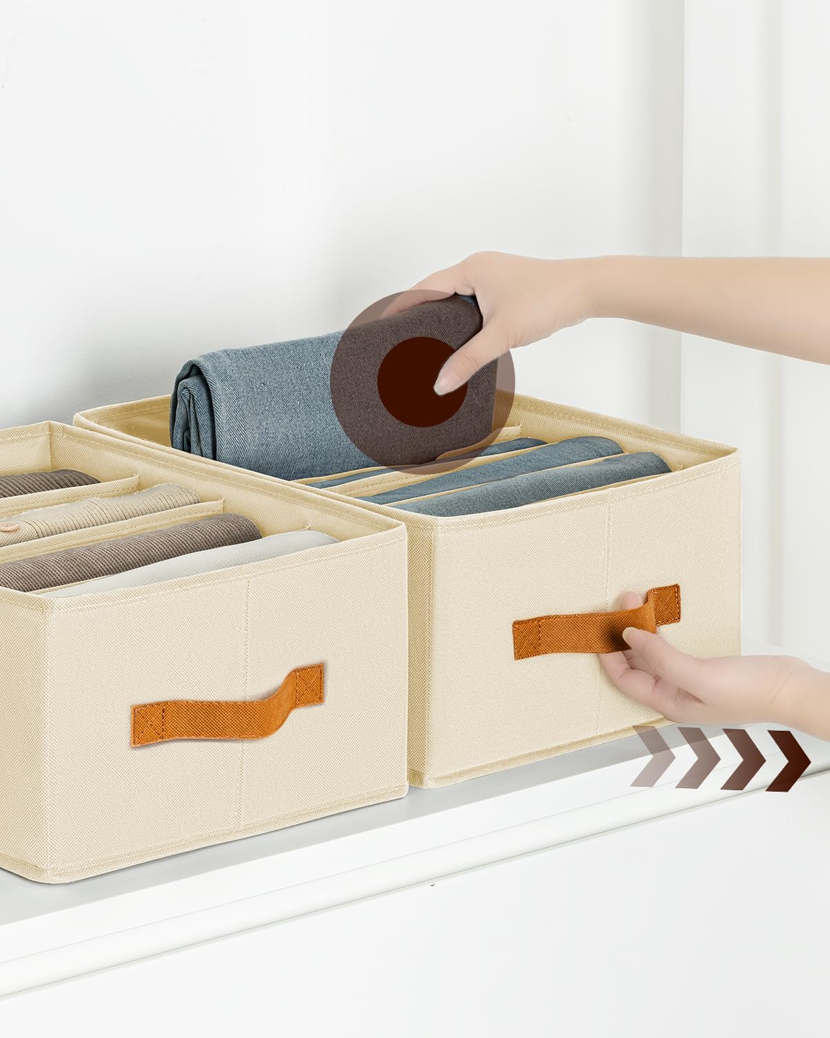 Homsorout Clothes Organizers and Storage - 4/5/7 Grids Fabric Jeans Organizer with Handles, Foldable Closet Organizers Dividers, Wardrobe organizer for Pant, Sweater, T-shirt, Scarf, 6 Pack, Beige