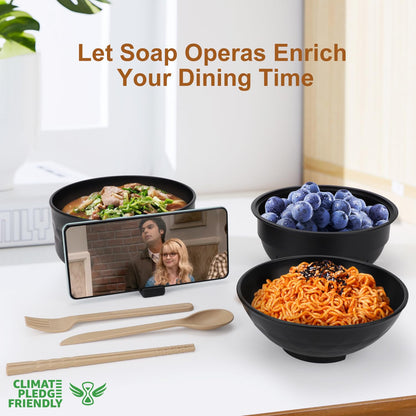 Ramen Bowl Set, Ramen Cooker 33 oz, Ramen Bowls with Chopsticks and Spoon, Microwave Pasta Cooker, College Dorm Essentials for Girls Guys (Black)