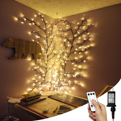 NIDISETPJAS 2Pcs Enchanted Willow Vine Lights with Remote, Christmas Swags Decorations Indoor Room Decor, 18 Branches 144 LEDs Lighted Willow Vine Lights for Walls Bedroom Home Decor