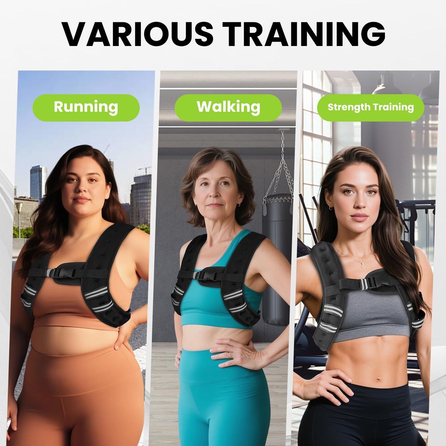 GEEBOBO Weighted Vest for Women Men, 8lb/12lb/16lb/20lb/25lb/30lb Weighted Vest Woman Adjustable Weights for Walking, Strength Training, Running, 12Lbs, Black