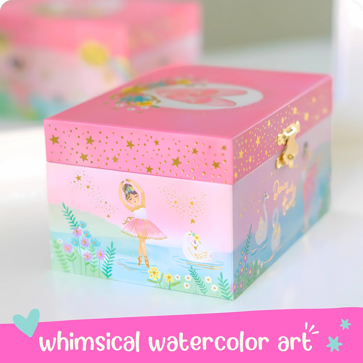 Musical Ballerina Jewelry Box for Girls - Kids Music Box with Spinning Ballerina, Ballet Birthday Gifts for Little Girls, Jewelry Boxes, 6 x 4.7 x 3.5 in - Ages 3-10,Pink