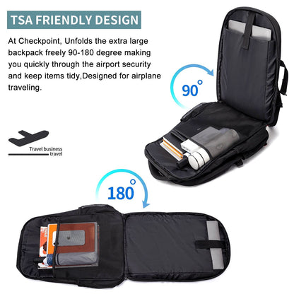 HILUSEN Extra Large Backpack for Men 50L, Insulated Cooler Lunch Box Backpack, Water Resistant 17inch Travel Laptop Work Bookbag with USB Charging Port,Black