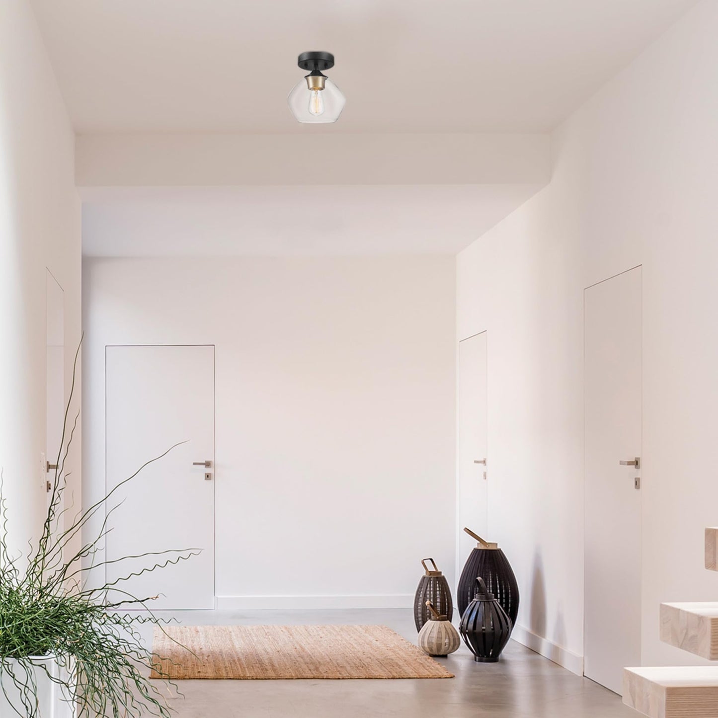 GLOBE Electric Harrow 1-Light Semi-Flush Mount Ceiling Light with a Matte Black Finish, Gold Accent Socket and Clear Glass Shade, Dimmable Option