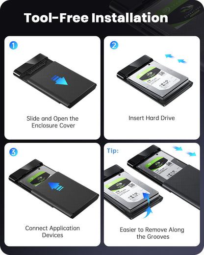 POSUGEAR 2.5'' External Hard Drive Enclosure, 6Gbps USB C 3.1 Gen 2 to SATA III Tool-Free External Hard Drive Case for 7mm/9.5mm 2.5 inch SSD HDD with UASP, Compatible with WD Toshiba Samsung PS4 Xbox