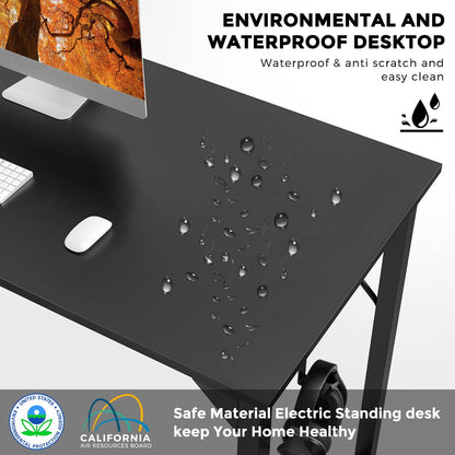 OLIXIS Computer Office Desk, 48 Inch Writing Work Study PC Wood Modern Desk with Storage Bag & Headphone Hook Simple Bedroom for 2 Person Kids Student Table, Black