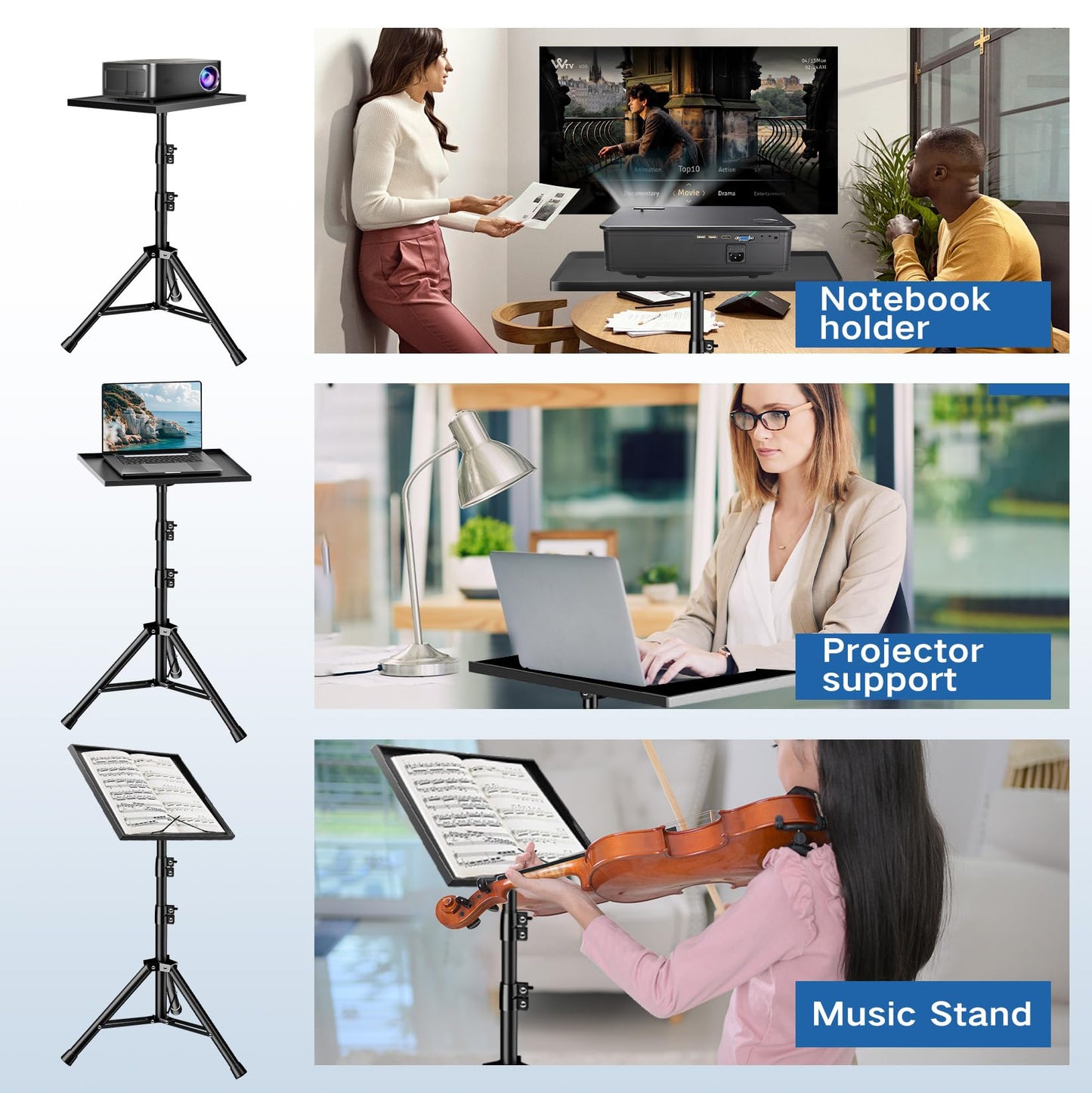 REHOSEUP Projector Stand, 33LB Load Bearing & 22-55" Height Adjustable, for Projector/Laptop/DJ Gear, Outdoor/Office/Studio - Stable Base (Black)