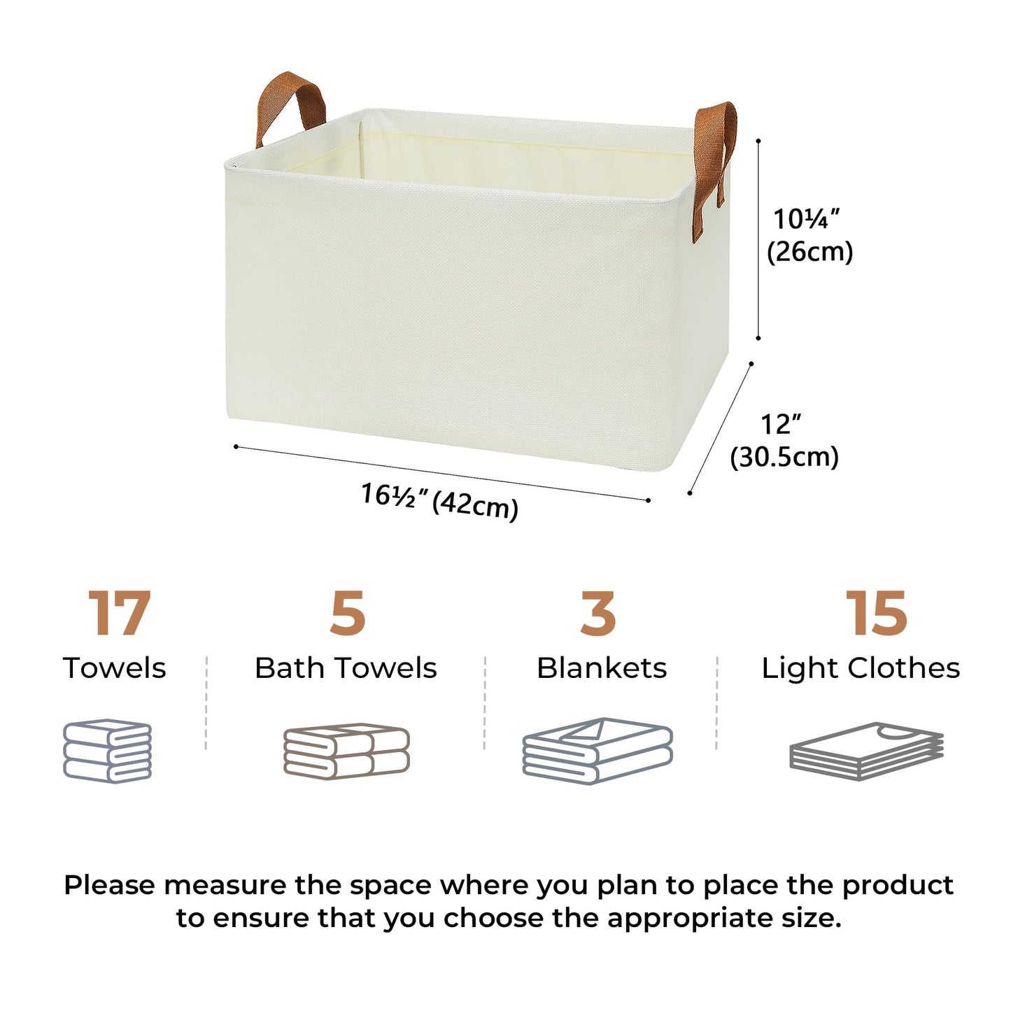 GRANNY SAYS Closet Storage Baskets, Collapsible Fabric Storage Bins with Metal Frame, Clothes Organizer Bins, Extra Large Baskets for Shelves, Ivory, 4-Pack