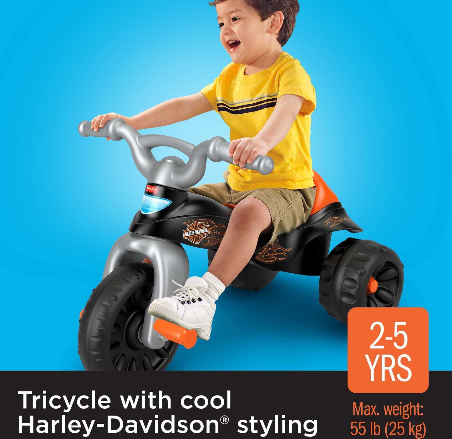Fisher-Price Toddler Tricycle Harley-Davidson Tough Trike, Toy Bike with Handlebar Grips & Storage for Outdoor Play Kids Ages 2+ Years
