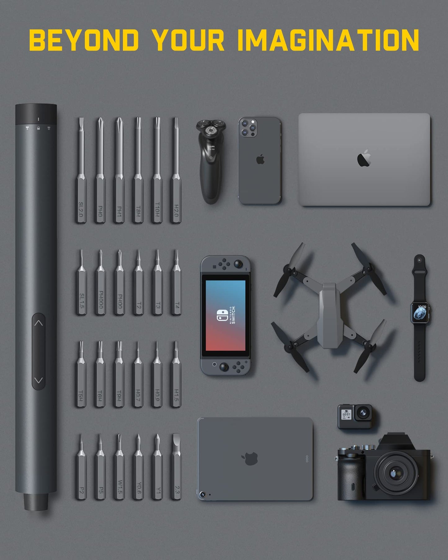 Fanttik E1 Pro 3.7V Mini Electric Screwdriver, Precision Screwdriver Set with LED Light, 24 Magnetic Bits, Max. 3 N.m, Magnetic Storage, 5/32''Hex, Repair Tool Set for Phone Camera Laptop Watch