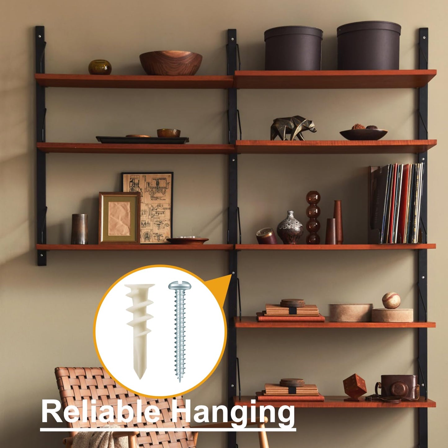 KURUI #8 Self Drilling Drywall Anchors with Screws Kit, Heavy Duty Dry Wall Anchors for Hanging Sheetrock, 50 Self-Tapping Plastic Drywall Hangers 50 Sheet Rock Screws, 100PCs Mounting Hardware -75LB