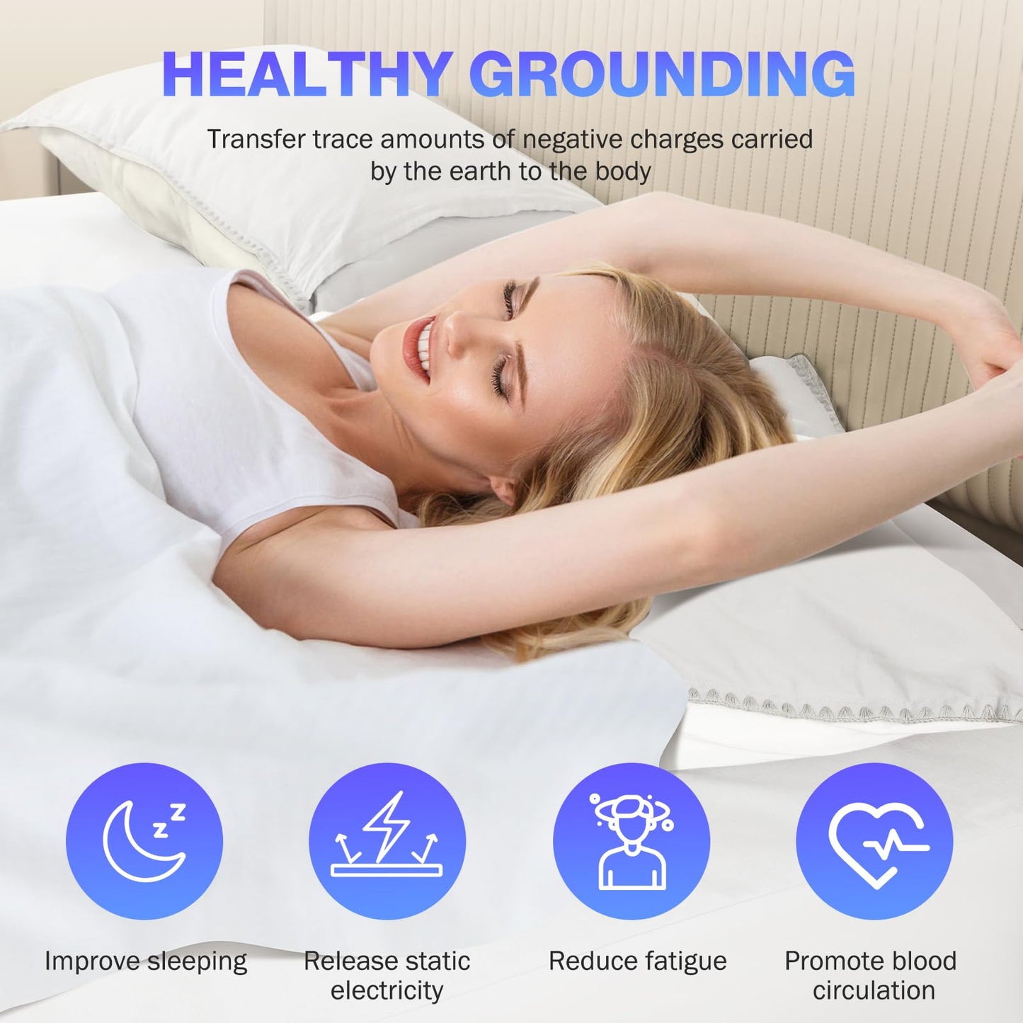 OneAmg Grounding Sheets Queen Size, Grounded Fitted Bed Sheet 10% Pure Silver Fiber + 90% Organic Cotton Bed Grounding Kit with grounding Cord for Improved Sleep & Wellness (White,Queen-80"x60"x15")
