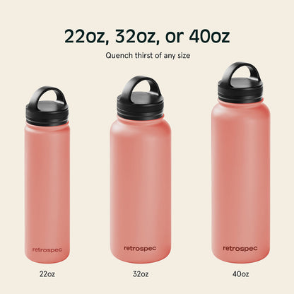 Retrospec Alder Insulated Water Bottle with Straw Lid & Handle Cap - Stainless Steel Wide Mouth Double-Wall Vacuum Insulated Thermos - BPA Free Leakproof Canteen - Melon, 22oz