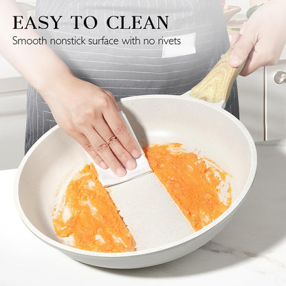 GiPP Nonstick Frying Pan Skillet - 9.5" White Granite Non Stick Fry Pans, Omelette Pan Healthy Stone Cookware Compatible with All Stovetops, PFOA Free