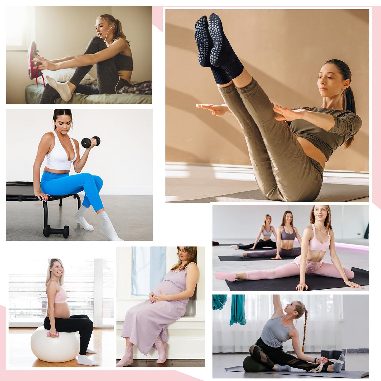 lilisilk 6 Pairs Pilates Socks with Grips for Women-Non-Slip Yoga Socks for Ballet Dance Barefoot Workout Pregnant Crew Socks
