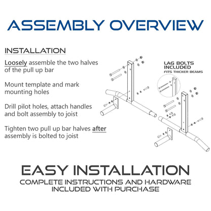 Joist Mount Pull Up Bar with Extra Hardware and Mounting Template for Easy Install to Beam or Rafter by Ultimate Body Press
