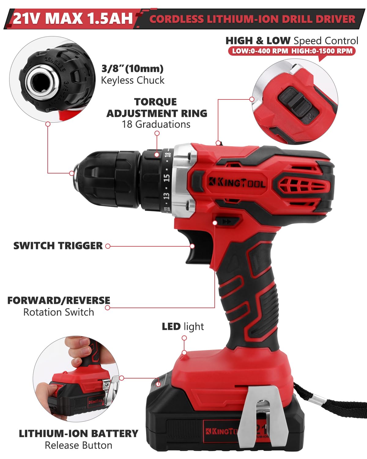 KINGTOOL Home Tool Set Kit - 286 PCS Home Auto Repair Tool Kit with Rolling Tool Box, Mechanic Tool Sets with 21V Max Cordless Power drill, Perfect for Homeowner, Diyer, Handyman