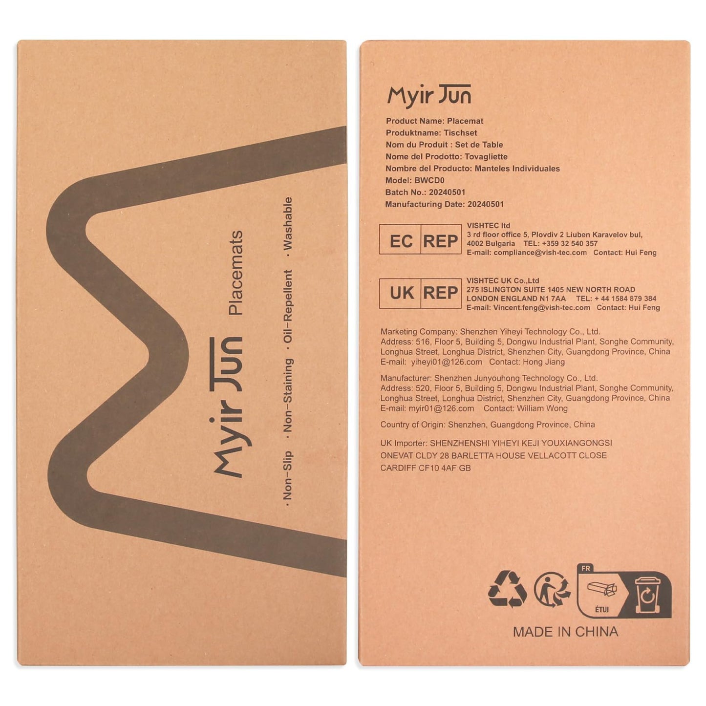 Myir JUN Round Dual-Sided Placemats, Faux Leather Set of 4 for Indoor and Outdoor Dining Tables, Non-Slip Washable Table Mats (Gray Beige)