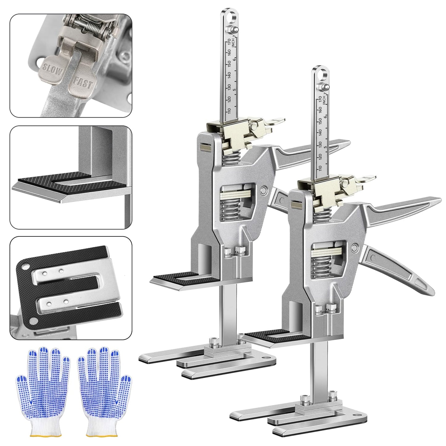 Raynesys Labor Saving Arm Jack 2 Pack, 12 Inch All-Metal Hand Lifting Jack Tool, Precise Control Slow/Fast Descent, 440LBS Capacity Wall Tile Locator for Lifting Door Furniture, Wall Tile Positioning