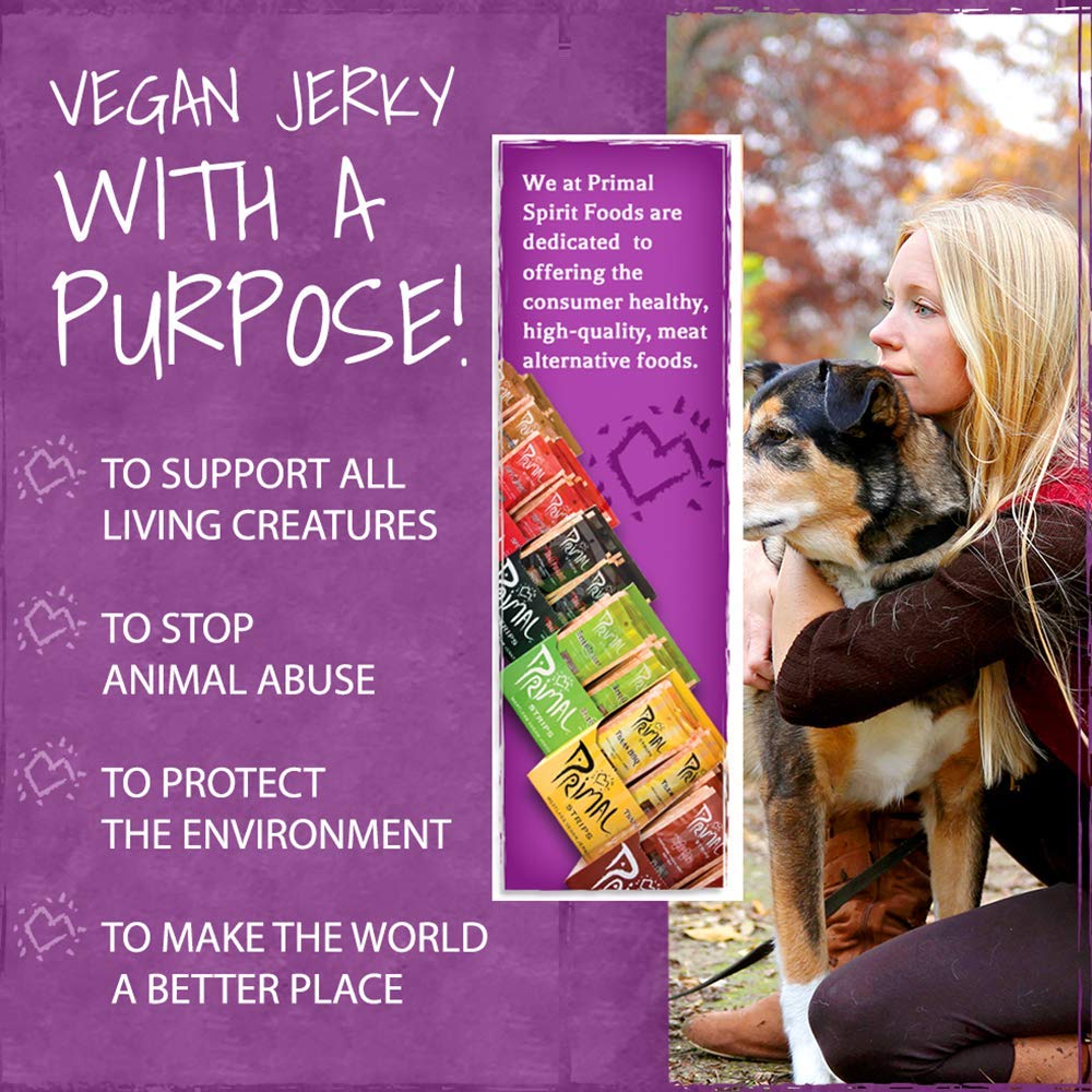 Primal Spirit Vegan Jerky - Most Popular Flavors Pack, 10 g. Plant Based Protein, ("The Classics" 3 Teriyaki, 3 Hickory Smoked, 3 Texas BBQ, 1 Thai Peanut, 1 Hot & Spicy, 1 Mesquite Lime, 12-Pack, 1 o