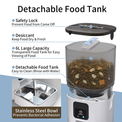 PAPIFEED Smart Automatic Cat Feeders: WiFi Pet Feeder with APP Control for Remote Feeding, Detachable for Easy Clean, Automatic Cat Food Dispenser with Alexa,1-10 Meals Per Day for Dog (6L/25Cup)