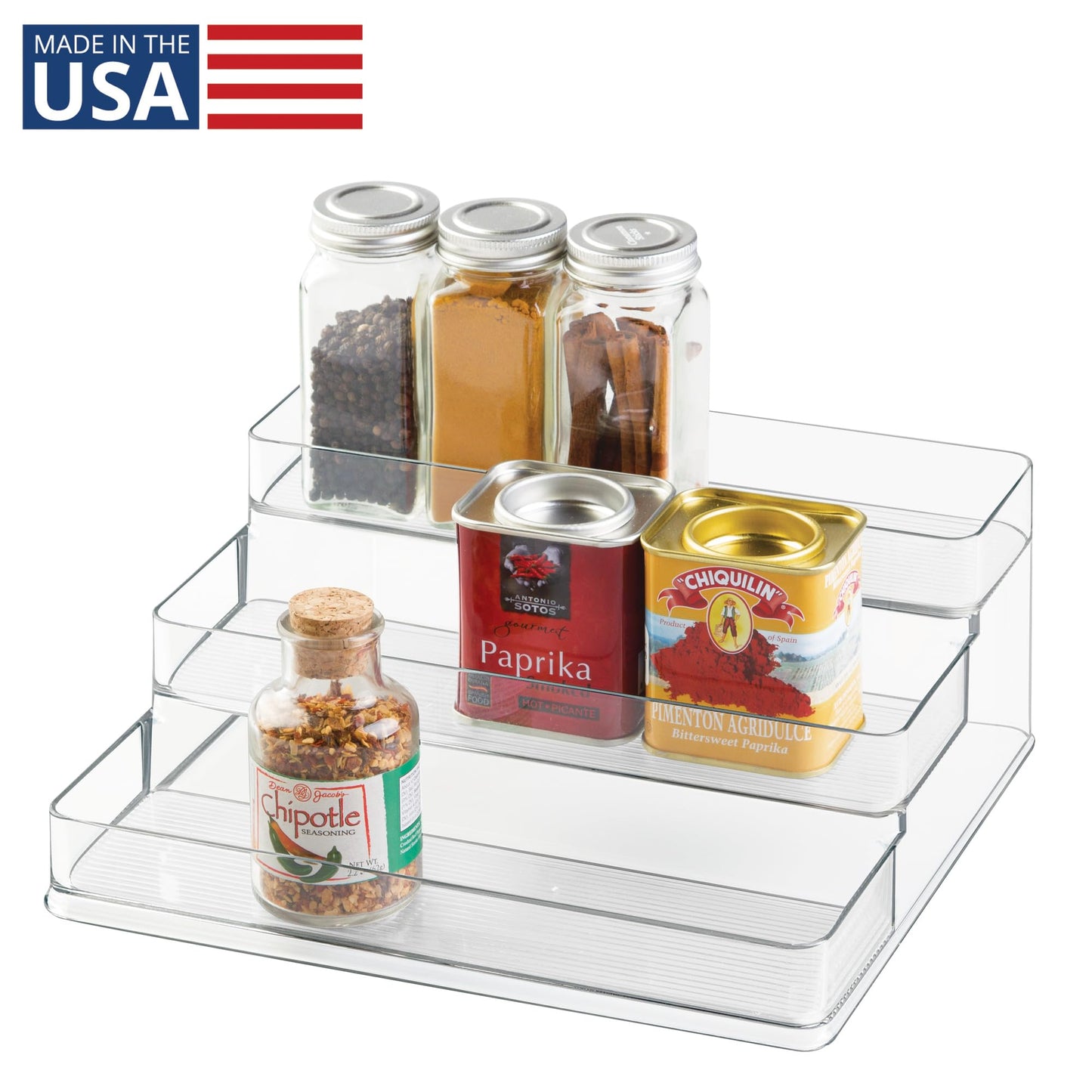 iDesign 3-Tier Spice Rack Organizer for Cabinets, Pantry or Countertop - Clear - Made in USA