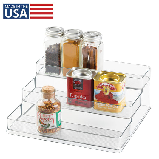 iDesign 3-Tier Spice Rack Organizer for Cabinets, Pantry or Countertop - Clear - Made in USA