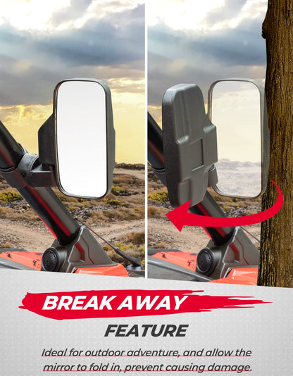 KEMIMOTO UTV Mirrors UTV Side Mirrors Fits 1.6 inch to 2 inch Roll Cage Compatible with Polaris RZR 900 1000 Can Am Kawasaki Mule Rhino YXZ Zforce Pioneer 1000/700, Shatter Proof Tempered Glass