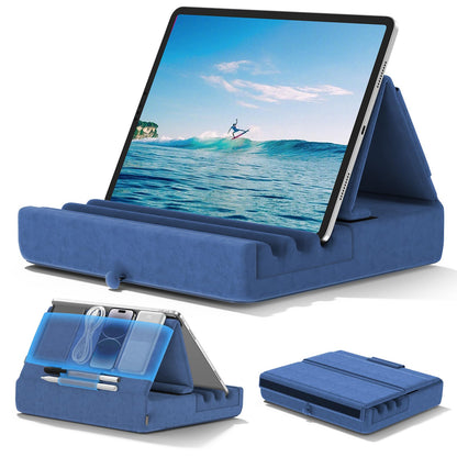 KDD Tablet Pillow Holder, Foldable iPad Stand for Lap, Bed and Desk -Tablet Soft Pad Dock with Pocket & Stylus Mount Compatible with iPad Pro 12.9, 10.5, 9.7 Air Mini 6 5 4 3, Galaxy Tab,E-Reader