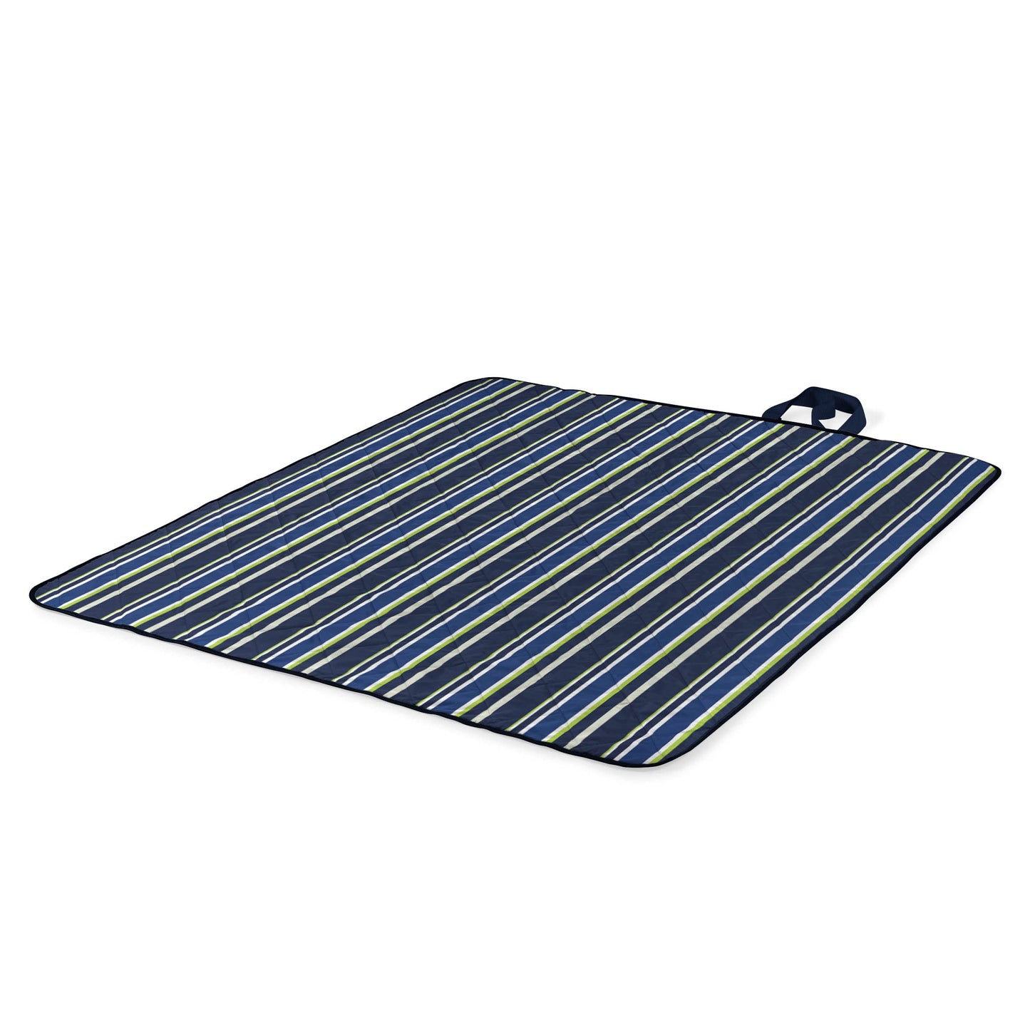 ONIVA - a Picnic Time brand - Vista Outdoor Picnic Blanket & Tote - Beach Blanket - Camping Blanket, (Blue Stripe Pattern with Navy Blue Exterior)