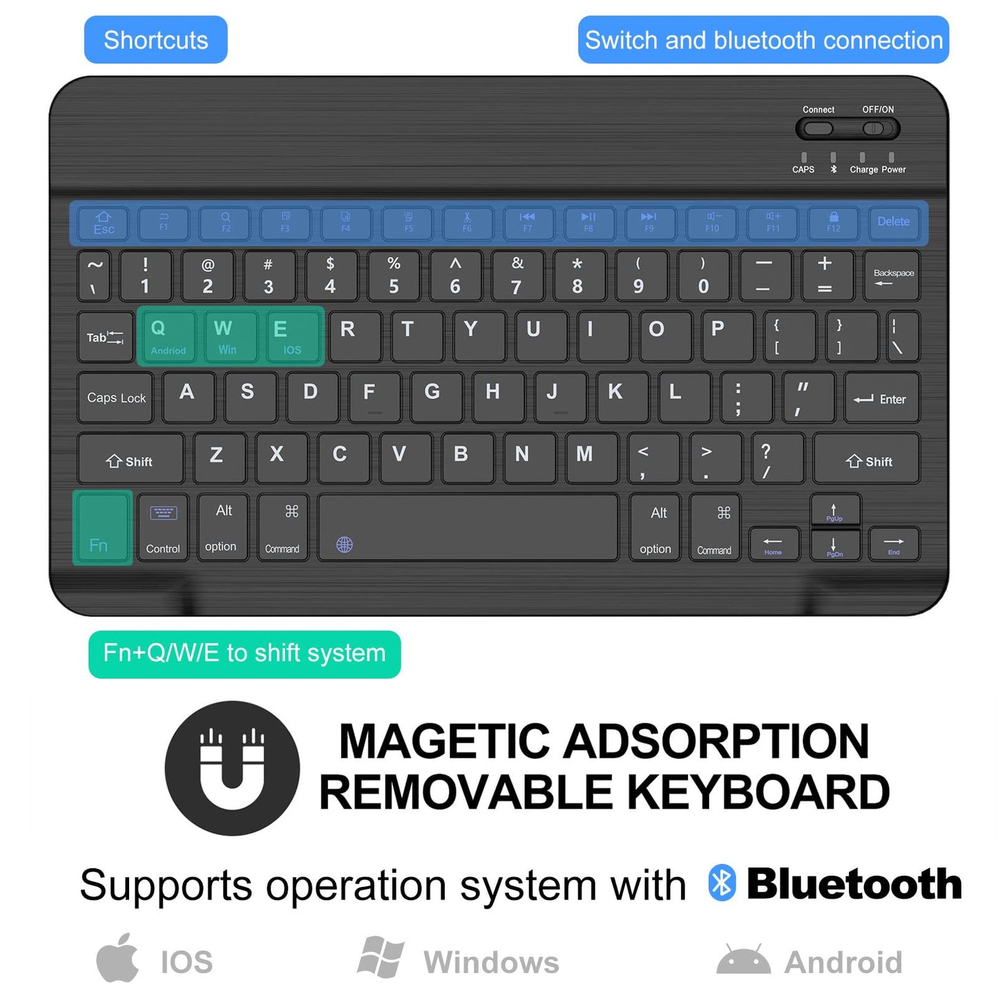 Keyboard Case for Samsung Galaxy Tab A9+ Tablet 11”, Dechatable Keyboard Bluetooth, Smart Cover Galaxy A9 Plus Tablet Case with Keyboard, Leather Folio Case for Tab A9 Plus with Pencil Holder, Black