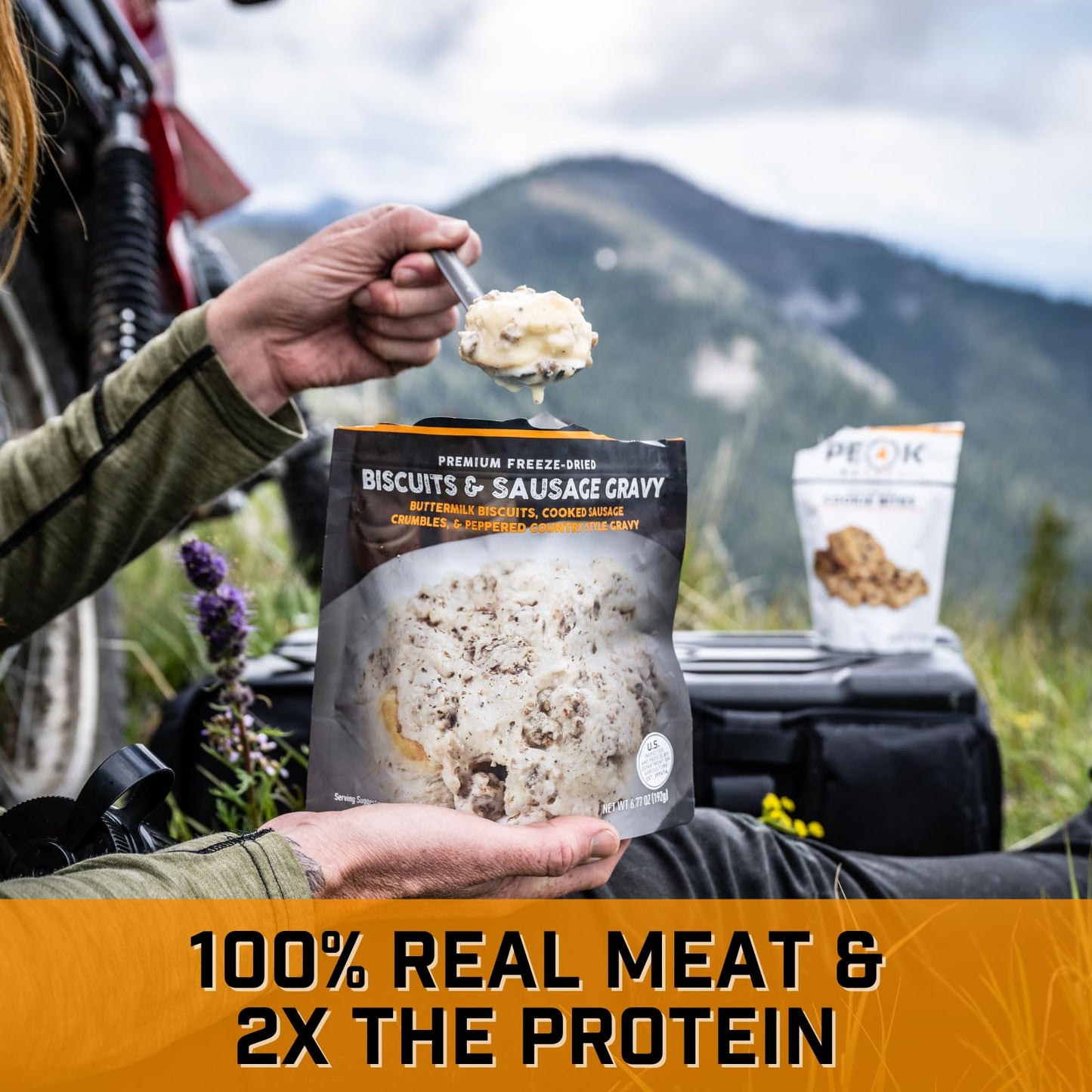Peak Refuel Biscuits & Sausage Gravy | Freeze Dried Backpacking, Camping & Emergency Prep Food | 2 Servings Pouches
