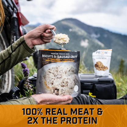 Peak Refuel Biscuits & Sausage Gravy | Freeze Dried Backpacking, Camping & Emergency Prep Food | 2 Servings Pouches