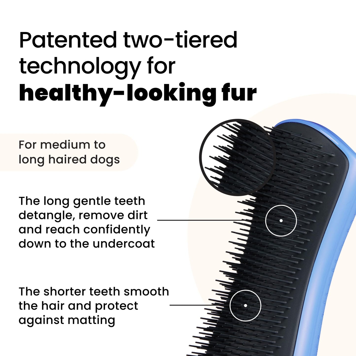 Pet Teezer Detangling Dog Grooming Brush, Dog Bath Brush for Long Haired Breeds and Wet or Dry Fur, Large, Blue & Grey