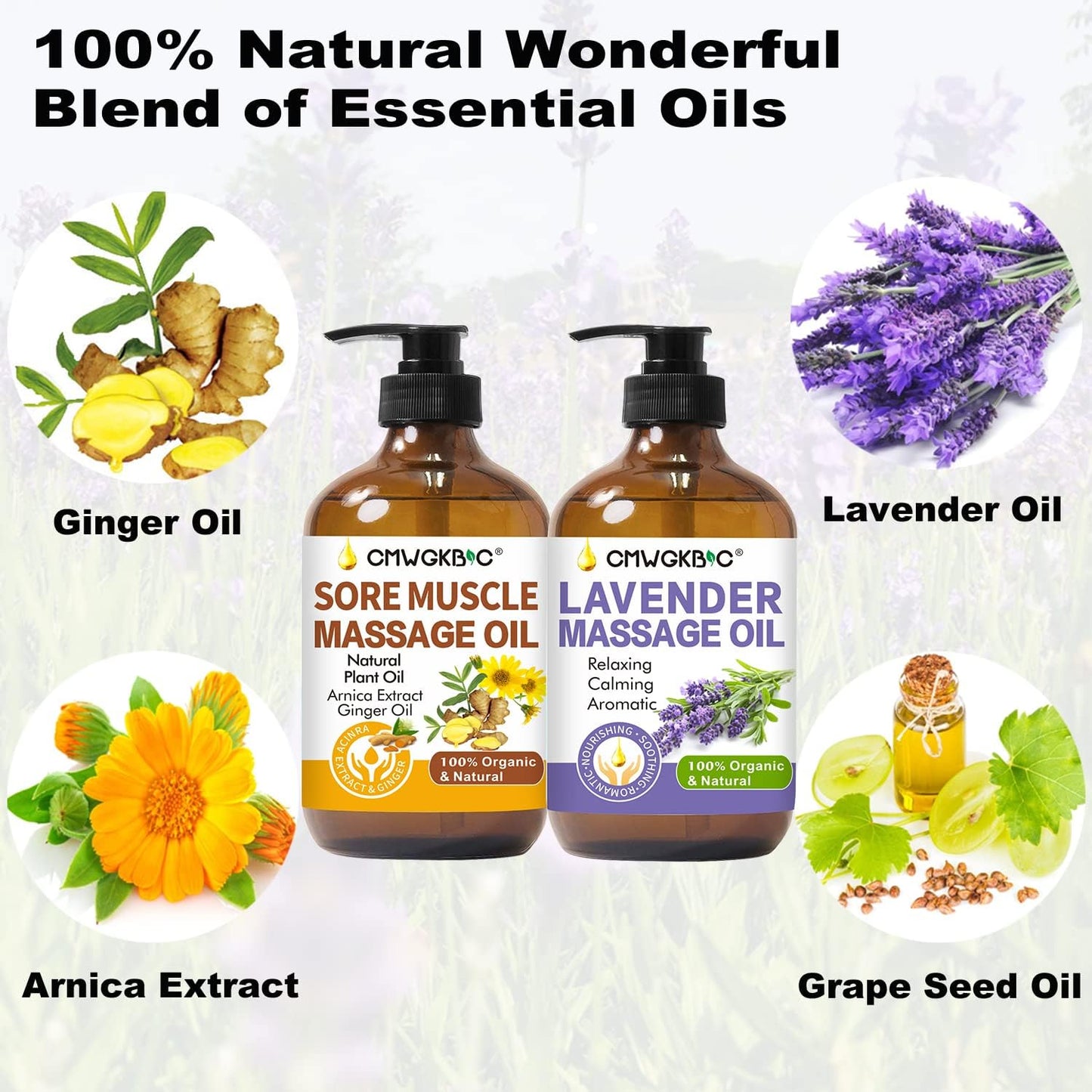 Massage Oil for Massage Therapy,Lymphatic Drainage-Ginger Oil Sore Muscle Arnica Oil &Lavender Oil Relaxing Massage Oils for Date Night,Massage Ball,Fathers Day Gift for Husband,Men, Gifts for Him Her