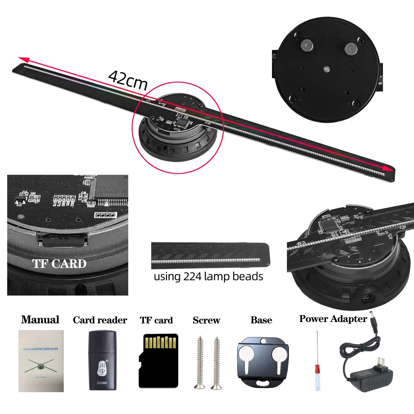 3D Hologram Fan, 42CM 3D Hologram Projector HD LED Holographic Christmas Tree Advertising Display with Remote and Bluetooth and WiFi,1500 Video Library and for Business,Bar,Halloween Missyou 16.5 Inch