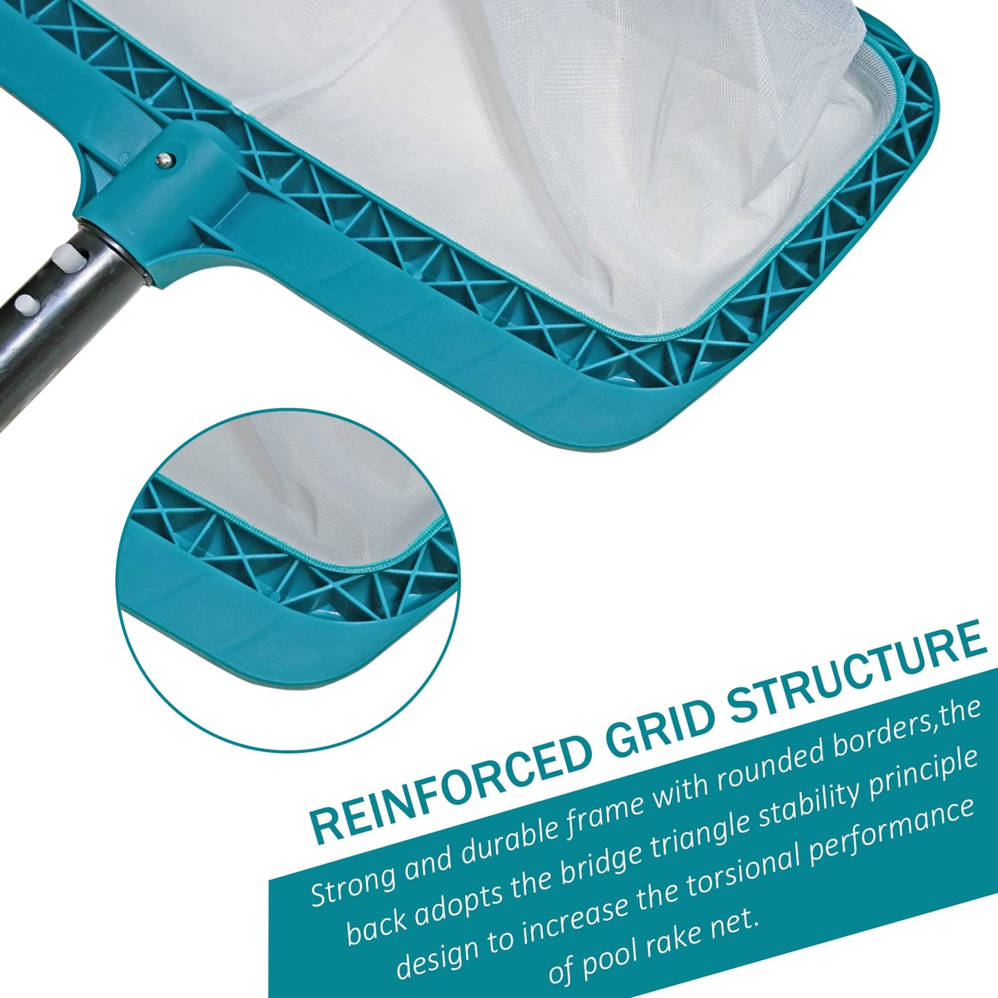 POOLWHALE Professional Pool Skimmer Net, Heavy Duty Swimming Leaf Rake Cleaning Tool with Deep Fine Nylon Mesh Net Bag - Fast Cleaning,Easy Scoop Edge,Debris Pickup Removal (No Pole)