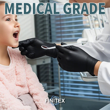 FINITEX - Black Nitrile Disposable Gloves, 5mil, Powder/Latex-Free, Medical Exam 100 PCS For Examination Home Cleaning Food Glove (X-Large)