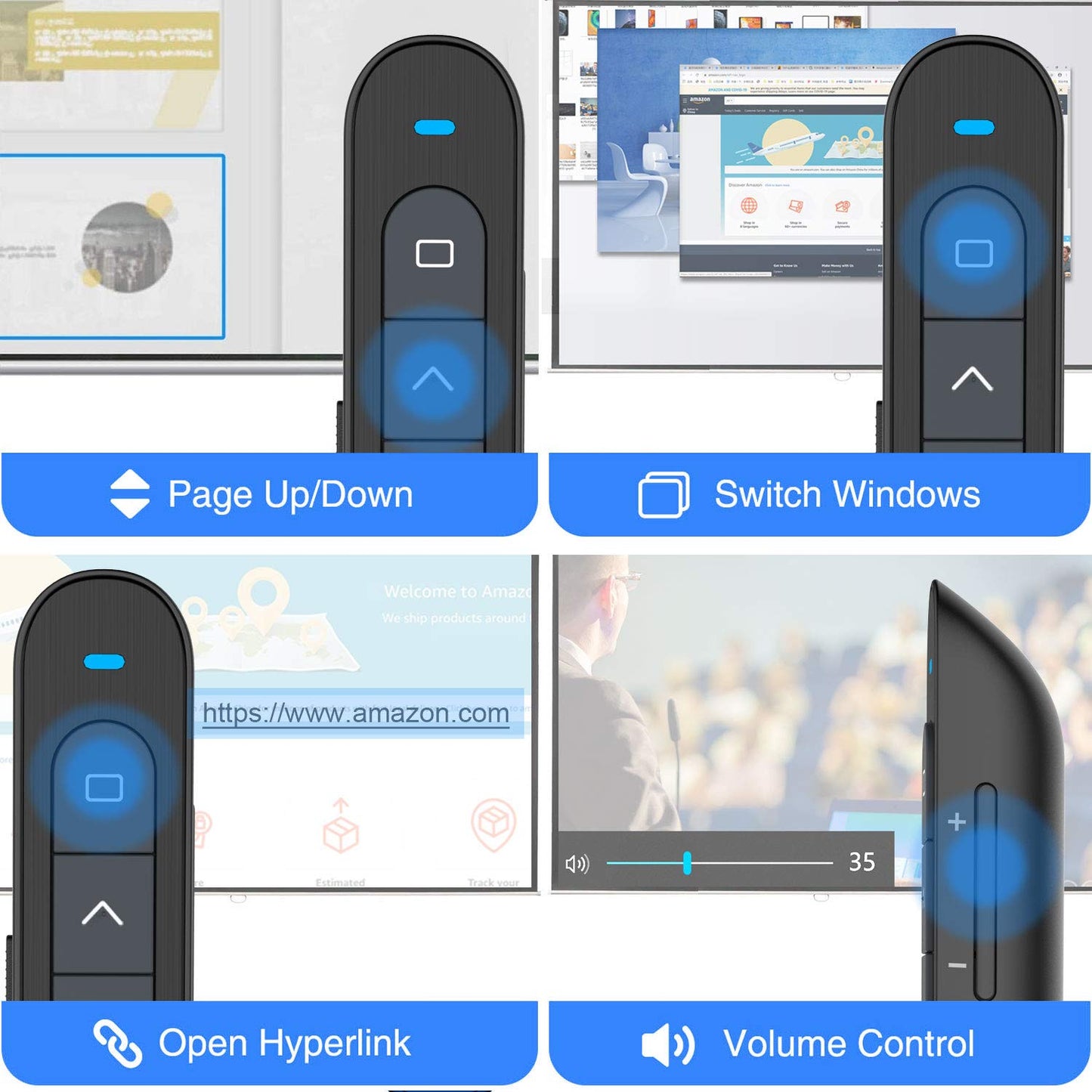 Norwii N76 Rechargeable Presentation clicker with Pointer, Long Range Presentation Remote, Wireless Presenter for PowerPoint Presentations, Slide Control (Black with Red Light)