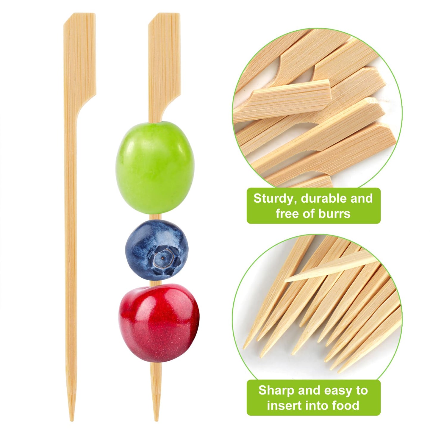 300PCS Cocktail Picks Bamboo Skewers for Appetizers, FATLODA Paddle Wooden Skewers, Fancy Flat Toothpicks for Appetizers, 4.7 IN Bamboo Sticks for Party Sandwich Fruit Charcuterie Boards Accessories