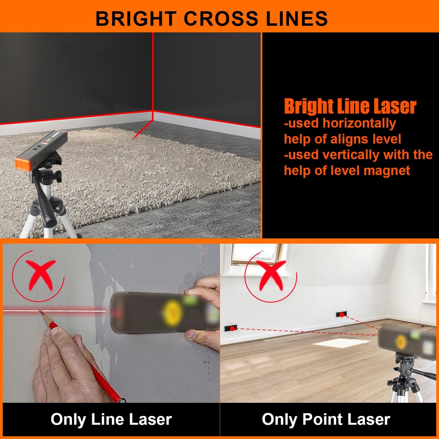 Portable Laser Level with Magnetic -Multipurpose 15Ft Cross Leveling Line,Mini Torpedo Level for Hanging Picture Wall Writing Home Renovation